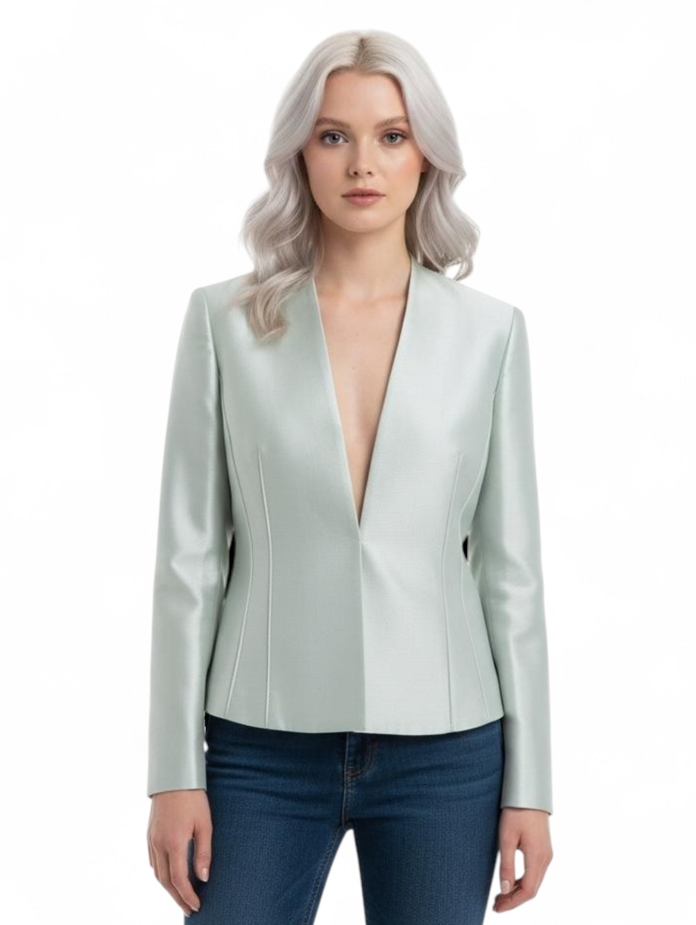 Albert Nipon Light Green Silver Blazer Size 4
